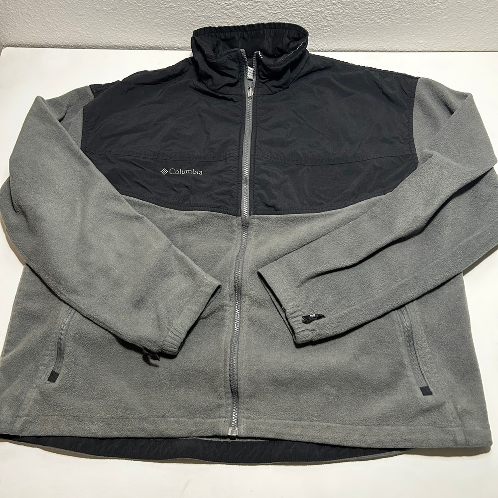 Columbia Mens XXL Interchange Fleece Jacket Grey Black Full Zip Colorblock